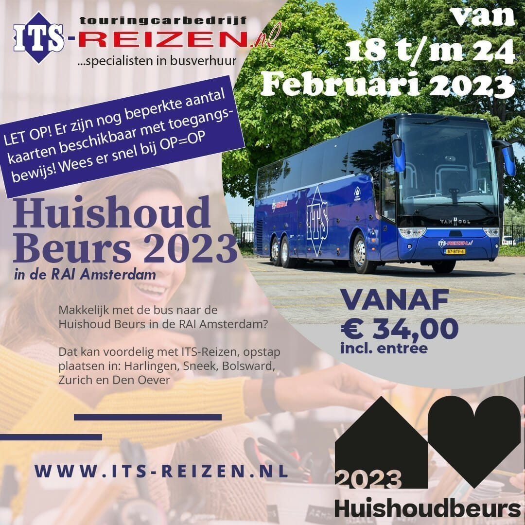 Met de bus van ITS-Reizen naar de Huishoudbeurs 2023 in de RAI Amsterdam
